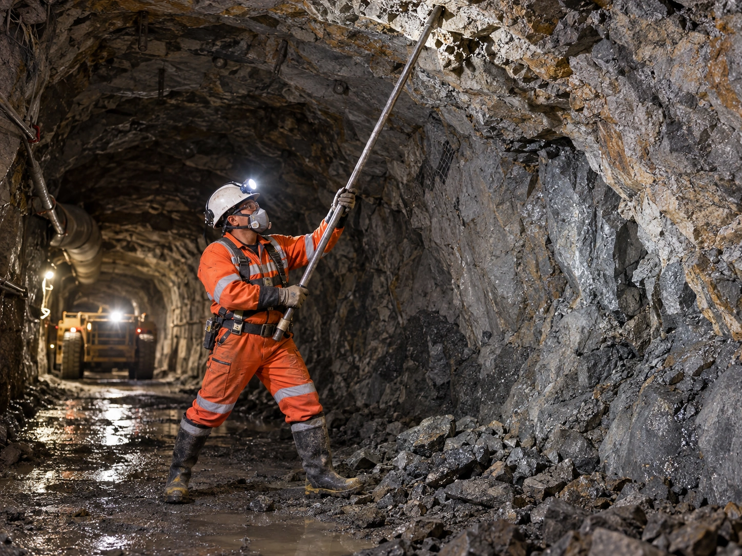 Imagen ilustrativa de desatado y prevención de caída de rocas en socavón