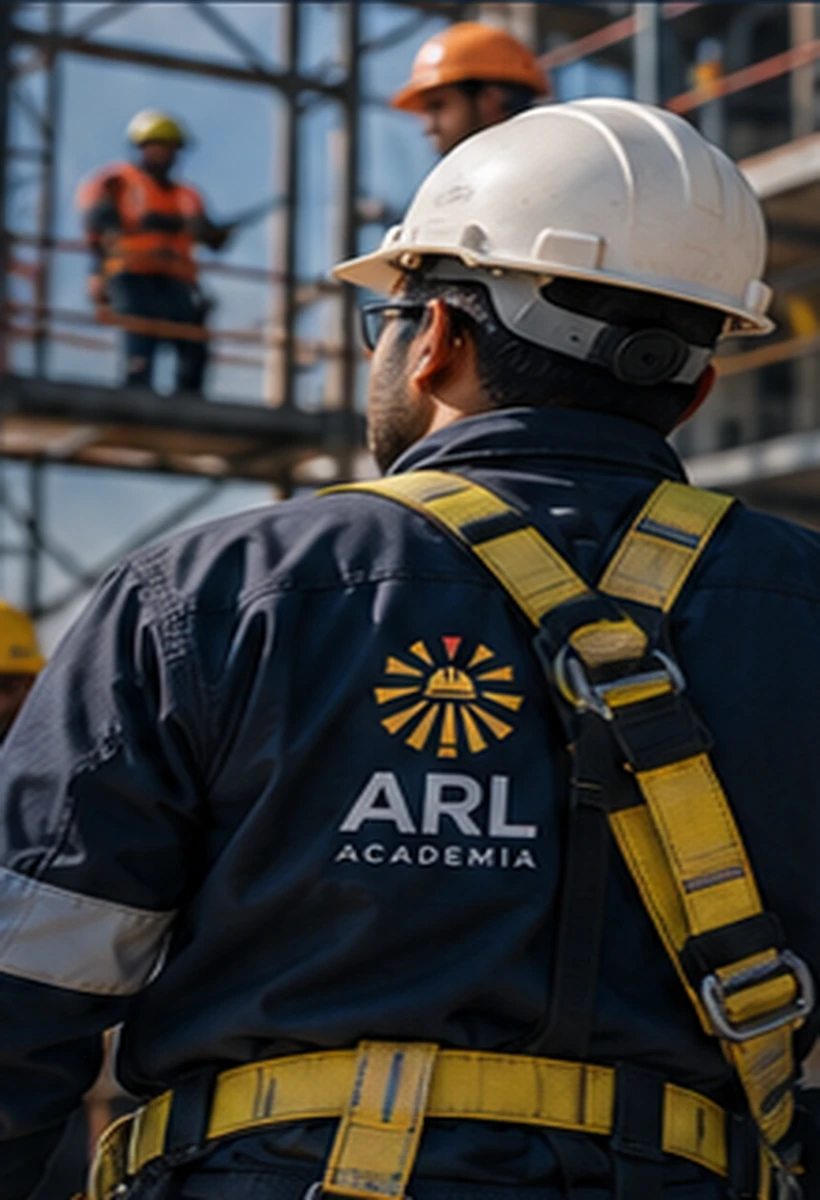Imagen ilustrativa de un trabajador con casco, arnés y equipo de seguridad en un entorno industrial